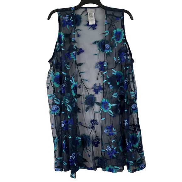 Graver Susan Graver Blue Floral Sheer Duster Vest Women's Size 2X Fairy Core - Picture 1 of 9
